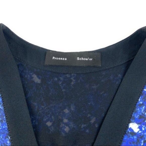 Proenza Schouler Silk Snap Front Sleeveless Blouse Blue and Black - Picture 3 of 7